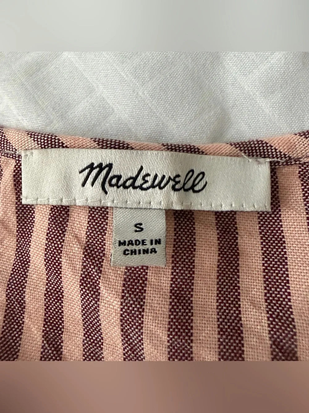 Madewell Puff Sleeve Peplum Wrap Top S Pink Stripes Cotton Preppy Peasant Boho